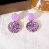 Brincos Geométricos Roxos Estilo Coreano com Gotejamento de Óleo e Pedras Strass Completas, Design Moderno e Luxuoso, Brincos Simples e Versáteis para o Dia a Dia para Mulheres