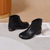Botas de Cuero de Tacón Bajo para Mujer 2025 Otoño e Invierno Nuevas Botas de Algodón de Punta Redonda y Tacón Grueso Piel de Vaca de Primera Capa Cremallera Trasera Planas Botines Cortos para Mujer
