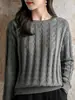 26 Suéter de Tricô Gola Redonda 100% Algodão Outono/Inverno para Mulheres, Tricô Trançado Vintage, Malha Grossa de Sete Fios, Top Suéter Quente para Usar por Baixo