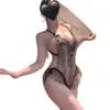 Lingerie sexy plus size de renda completa, alças profundas em V, transparente, gola alta, bordado, noiva, body com entrepernas aberta, feminino