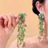 Flores Floreciendo Libremente~ Pendientes Florales de Cuentas Verdes Estilo Vacacional Primavera y Verano para Mujer, Pendientes de Alta Gama con un Diseño Único y Deslumbrante