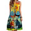 2026 Verano Europeo y Americano Transfronterizo Suministro Nuevo Sexy Vestido de Mujer con Estampado, Cuello en V, Sin Mangas, de Longitud Media con Dobladillo Ancho