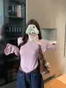 Blusa de tricô de manga longa com manga sino para mulheres nas cores azul, roxo, amarelo, rosa, branco, preto e café