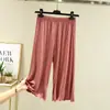 Pantalones casuales de modal y algodón finos de talla grande, holgados, para mujer, adecuados para usar al aire libre, con bordes rizados, de seis puntos, pantalones para casa