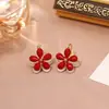 Pendientes Florales Rojos Retro Franceses de Doble Cara, Lujo Accesible, Pendientes Elegantes de Moda de Gama Alta, Pendientes Exquisitos y Versátiles para Mujer