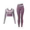 Ropa de Yoga Color Block Patchwork Manga Larga Patchwork Pantalones Deportivos Largos Transpirables Secado Rápido Conjunto de Ropa para Fitness y Entrenamiento