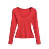 Camiseta Básica Versátil de Manga Larga Estilo Otoño 2025 para Mujer, Ajustada, Cuello en U, Cintura de Reloj de Arena, Capa Base Adelgazante