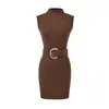 Vestido Ajustado Sexy de Media Altura sin Mangas con Cuello Alto y Cinturón, Vestido Corto Bodycon de Estilo Maduro Vestido Camiseta sin Mangas para Mujer