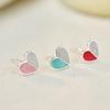Pequeño Amor Fresco Color Mixto Esmalte Goteado Aretes en Forma de Corazón Cobre Plateado para Mujer Estilo Coreano Mori Dulce Pequeño Lindo Aretes de Doble Color