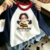 Camiseta de Manga Larga con Estampado de Dibujos Animados para Niñas, Nuevo Estilo Primavera y Otoño, Camiseta Básica de Patchwork de Colores de Moda y Versátil para Niños Mayores