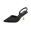 Nuevas Sandalias de Talla Grande con Tacón Fino, Punta Fina, Parte Delantera Cerrada, Estilo Elegante de Socialité, Sandalias de Tacón Alto Frances sin Espalda de Talla Grande, Transfronterizas Negras