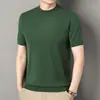 Popular camisa de punto nueva para hombre, suéter de punto fino de manga corta, camiseta básica suave de manga corta para hombre