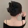 Popular pinza para el pelo de tela esponjosa con encaje de estrellas y lazo de gasa de burbujas, pinza de garra extragrande para recogidos en la parte posterior de la cabeza