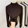 Top de capa base de alta gama con bordes rizados, cuello semi-alto, suéter de punto elegante en capas para mujer para Primavera, Otoño e Invierno 2026