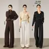 Pantalones de Pierna Ancha de Lana Acetato para Mujer 2025 Nuevo Otoño e Invierno Blancos Rectos de Pierna Ancha
