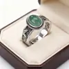 Estilo Étnico Plata Tailandesa Cabujón de Jade Azul Tejido de Bambú Retro Oxidado Personalidad Tendencia Anillo de Nicho