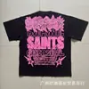 26Ss Camiseta de Manga Corta Ancha con Tachuelas Estampada Cuello Redondo Holgada R3Bel Lavada y Desgastada Retro Europea y Americana para Hombre Tendencia