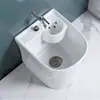 Fregadero de balcón para mopa con reposapiés, lavabo para fregar mopas, lavabo con desagüe lateral y cesta escurridora, drenaje automático, cerámica