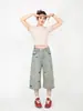 Shorts Jeans Bordados Fun Dog Americano para Homens e Mulheres no Verão Largos Retrô Perna Larga Reta Cropped