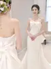 Nuevo Vestido de Novia Ligero de Satén sin Tirantes Estilo Francés Sirena para la Novia, Adecuado para Recibir Invitados, Salir, Brindis de Boda y Ceremonias de Compromiso
