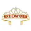 Europeia e Americana Menina de Aniversário Feliz Aniversário Festa Coroa Alça de Ombro Liga de Metal Diamante Brilhante High-End Tiara de Coração