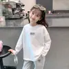 Camiseta de Manga Larga de Algodón Puro para Niña, Nuevo Estilo Coreano de Otoño, Top Holgado Versátil de Moda para Niños