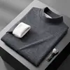 Camiseta de gola semi-alta com base de veludo dupla face de peso pesado 280G, manga longa, quente, outono e inverno, masculina