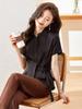 Camisa Negra de Manga Corta para Mujer 2023 Verano Nueva Moda Versátil Camisa Profesional Elegante Ajustada a la Cintura Camisa de Gasa