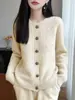 Nuevo Cárdigan de Punto Grueso con Cuello Redondo y Manga Larga 357 Agujas de Lana Pura Otoño/Invierno 2026 Suéter de Lana Retorcida para Mujer