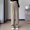 Pantalones de Traje de Color Sólido con Botón y Cremallera de Cintura Alta de Pierna Ancha para Mujer Estilo Nuevo de Primavera y Verano Pantalones Rectos Plisados con Caída para Mujer Transfronterizo