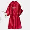 Vestido de Madrinha roupão matinal longo roupão matinal emocional feminino noiva madrinha seda festa pijama roupa presente de mão alça
