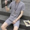 23 novos ternos masculinos de algodão e linho de manga curta terno de linho de dois botões camiseta de manga curta shorts terno casual masculino de duas peças