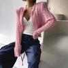 Chamarra Suéter Coreana para Mujer Cuello Alto Cremallera Patrón de Cáñamo Hombrera Nuevo Cárdigan de Punto