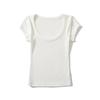 Estilo Europeo y Americano Hombro Derecho Manga Corta Mujer 2024 Verano Sexy Cuello Redondo Grande Ajustado Color Puro Sencillo Elástico Acanalado Top