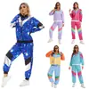 Disfraz de Halloween 80s Retro Disco Hip-Hop Chaqueta Deportiva y Pantalones Conjunto para Hombres y Mujeres Adultos Atuendo de Performance