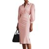 2025 Amazon Comercio Exterior Transfronterizo Nuevo Modelo Otoño Sencillo y Moderno Vestido plisado de color liso con cuello en V para ceñir la cintura para mujer