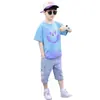 Roupas Infantis Meninos Verão Terno Degradê Crianças Maiores Esportivo Casual Manga Curta Jeans Conjunto de Duas Peças Atravessando Fronteiras Atacado Tendência