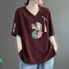 Camiseta de manga corta de marca para mujer, sobrestock de comercio exterior transfronterizo, estilo chino nuevo, corte holgado, adelgazante, tallas grandes para mujer, top versátil y elegante
