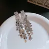 Pendientes Largos con Borlas de Lentejuelas de Circonita Aguja de Plata Pendientes Transfronterizos para Mujer Pendientes de Moda Elegantes Pendientes de Nicho de Lujo Ligero Sensación de Alta Gama