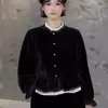Top de Terciopelo para Mujer, Nuevo Estilo Primavera y Otoño, Camiseta de Manga Larga con Encaje de Empalme de Gama Alta, Camiseta Base Negra Interior, Blusa para Mujer