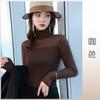 Design Top Gola Alta Costura em Mesh para Roupa Externa Outono Novo Estilo Terno Pequeno com Camiseta Básica Slim-fit de Alta Elasticidade para Mulheres