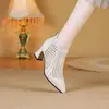 Botines de Piel Suave con Cremallera Trasera, Calados, Malla Transpirable, para Mujer, Novedad Verano 2026, Punta Fina, Tacón Grueso, Puntera Hueca, Botines Cortos