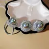 Pendientes de perlas de circón flash lujo ligero anillo de perlas ajustable cuentas de concha moda para ir al trabajo Joker traje mujer al por mayor