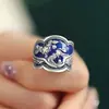 Anillo de peonía con flor de fénix para hombre, estilo frío, con pegamento en la gota, anillo abierto de estilo étnico a la moda para todo tipo de combinaciones.