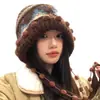 Gorro de Punto Fair Isle Bloque de Color para Mujer Otoño Invierno Versátil Circunferencia de Cabeza Grande Muestra Cara Pequeña Protección para Orejas Calidez Gorro de Tejer