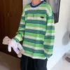 Camiseta de Manga Larga para Hombre de Primavera y Otoño 2025 Corte Holgado Estilo Hong Kong Tendencia Ins Hip-Hop Para Pareja Novio Rayas Versión Coreana Top Camiseta Básica