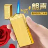 Encendedor Langsheng llama azul claro punzón directo bucle inflable trefilado alambre manualidad cuerpo metálico encendedor de cigarros