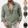 Cárdigan de color liso con múltiples bolsillos para hombre transfronterizo Amazon comercio exterior talla europea primavera y otoño casual manga larga holgado