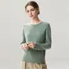 Otoño e Invierno Nueva Camiseta Base de Punto de Cachemira Moda Suave Cómoda Jersey con Dobladillo Enrollado Cuello Redondo Agradable a la Piel Manga Larga para Mujer