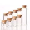 Botella de vidrio transparente redonda de fondo plano con tapón de madera, para exhibir gránulos, pastillas de aloe, muestras pequeñas, tubo de ensayo, botella vacía